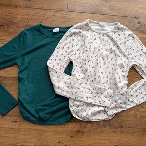 White with cherries and Green Abercrombie Kids Long Sleeve Tops